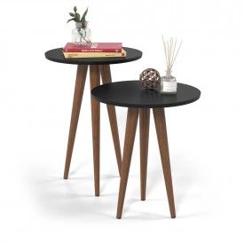 Conj. 2 Mesas de Canto e Lateral Slim Preto Patrimar