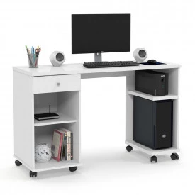 Mesa para Computador Million Branco com Rodízios Patrimar