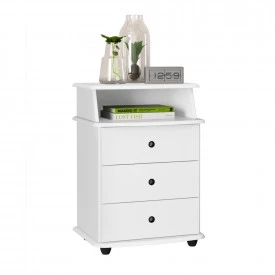 Mesa de Cabeceira Luxo Ej Móveis Branco 3200 3Gavetas Quarto