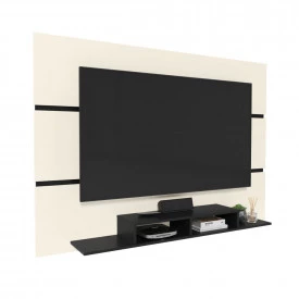 Painel 1800 com Nicho Off White Preto 29425 EJ Móveis