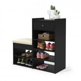 Sapateira Hall Preto Acetinado com 1 Gaveta Patrimar 