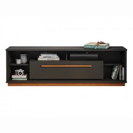 Rack Saturno 1.80 Tebarrot Preto Amêndoa 1 Porta Sala 