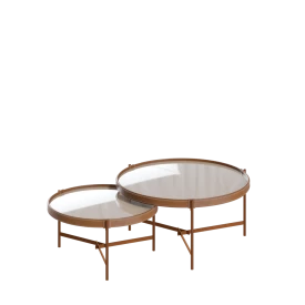 Conjunto Mesa Centro Aqua Imcal Off White Cobre Redonda Sala