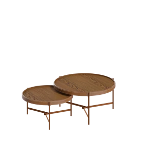 Conjunto Mesa Centro Aqua Imcal Freijó Cobre Redonda Sala 
