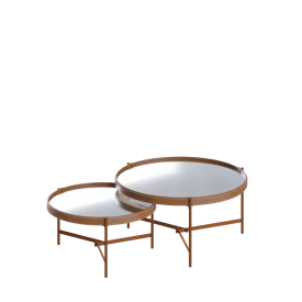 Conjunto Mesa Centro Aqua Imcal Espelho Cobre Redonda Sala 