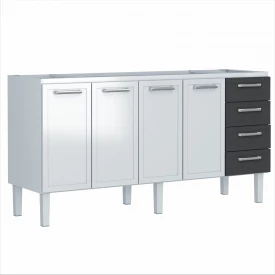 Gabinete De Aço P/ Pia 2,0 Apolo Flat 4G Preto 1743 Cozimax