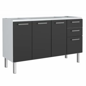 Gabinete De Aço P/ Pia 1,50 Eros Flat Preto Semi Brilho 1753 Cozimax