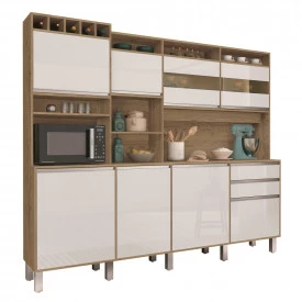 Kit Armario Cozinha Smart 08 Portas Cod. 6008 Freijo/Branco FORA DE LINHA