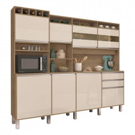 Kit Armario Cozinha Smart 08 Portas Cod. 6008 Freijo/Off White Vitamov