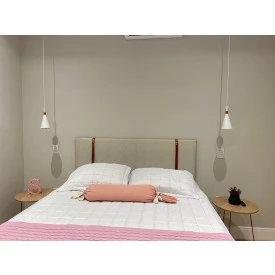 Painel Cabeceira King 1,95 Linho Bege Cinta Em Couro Ofertamo