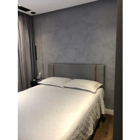 Painel Cabeceira Queen 1,60 Linho Cinza Escuro Cinta Em Couro Ofertamo