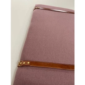 Painel Cabeceira King 1,95 Linho Rosa Cinta Em Couro Ofertamo