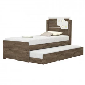 Cama Solteiro Bibox com Auxiliar Luiza Castanho/Off White Vitamov