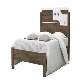 Cama Solteiro Luiza Detalhe Espelho Castanho/Off White Vitamov