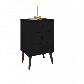 Mesa de Cabeceira 3 Gavetas Retro Puxador Ferro Beatriz 72Alt Preto Ofertamo