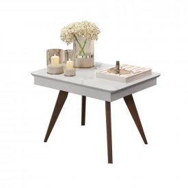Mesa de Centro Classic Branco Pés de Eucalipto Maciço Móveis Decor FORA DE LINHA 