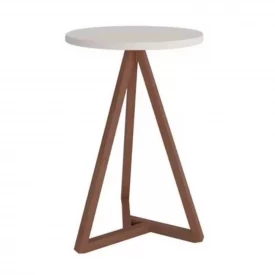Mesa Lateral Classic Redonda Off White Nature Pé Madeira