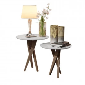 Conjunto Mesa Classic Lateral Redondo Branco Pés de Eucalipto Maciço Móveis Decor FORA DE LINHA