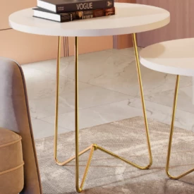 Mesa Centro Luxo 8004 Perola Pés Ferro Dourado JB Bechara 