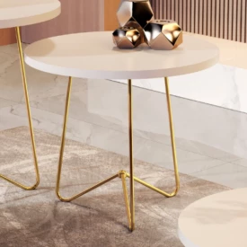 Mesa Apoio 8005 Perola Pés de Ferro Dourado Sala JB Bechara Móveis FORA DE LINHA