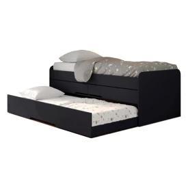 Cama Bibox Solteiro Juliette 2 Gavetas Preto Robel Moveis